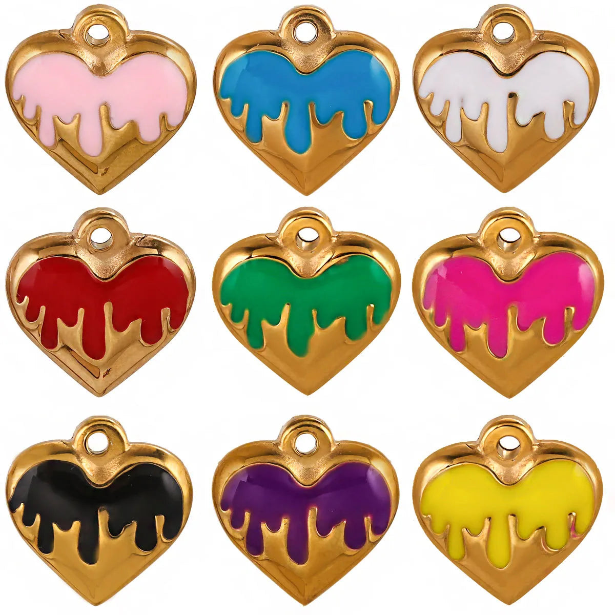 5 Pcs/Package Simple Style Heart Shape Stainless Steel Enamel Plating Pendant Jewelry Accessories