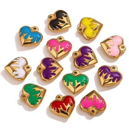 5 Pcs/Package Simple Style Heart Shape Stainless Steel Enamel Plating Pendant Jewelry Accessories