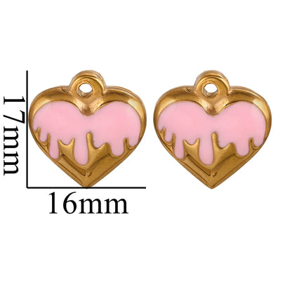 5 Pcs/Package Simple Style Heart Shape Stainless Steel Enamel Plating Pendant Jewelry Accessories