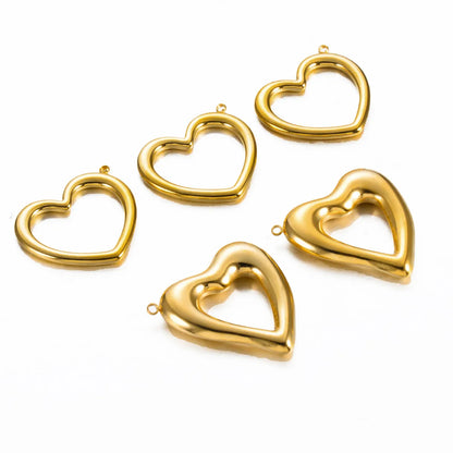 5 Pcs/Package Simple Style Heart Shape Stainless Steel Plating Pendant Jewelry Accessories