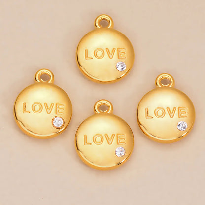 5 Pcs/Package Simple Style Love Round Stainless Steel Plating Inlay Pendant Jewelry Accessories