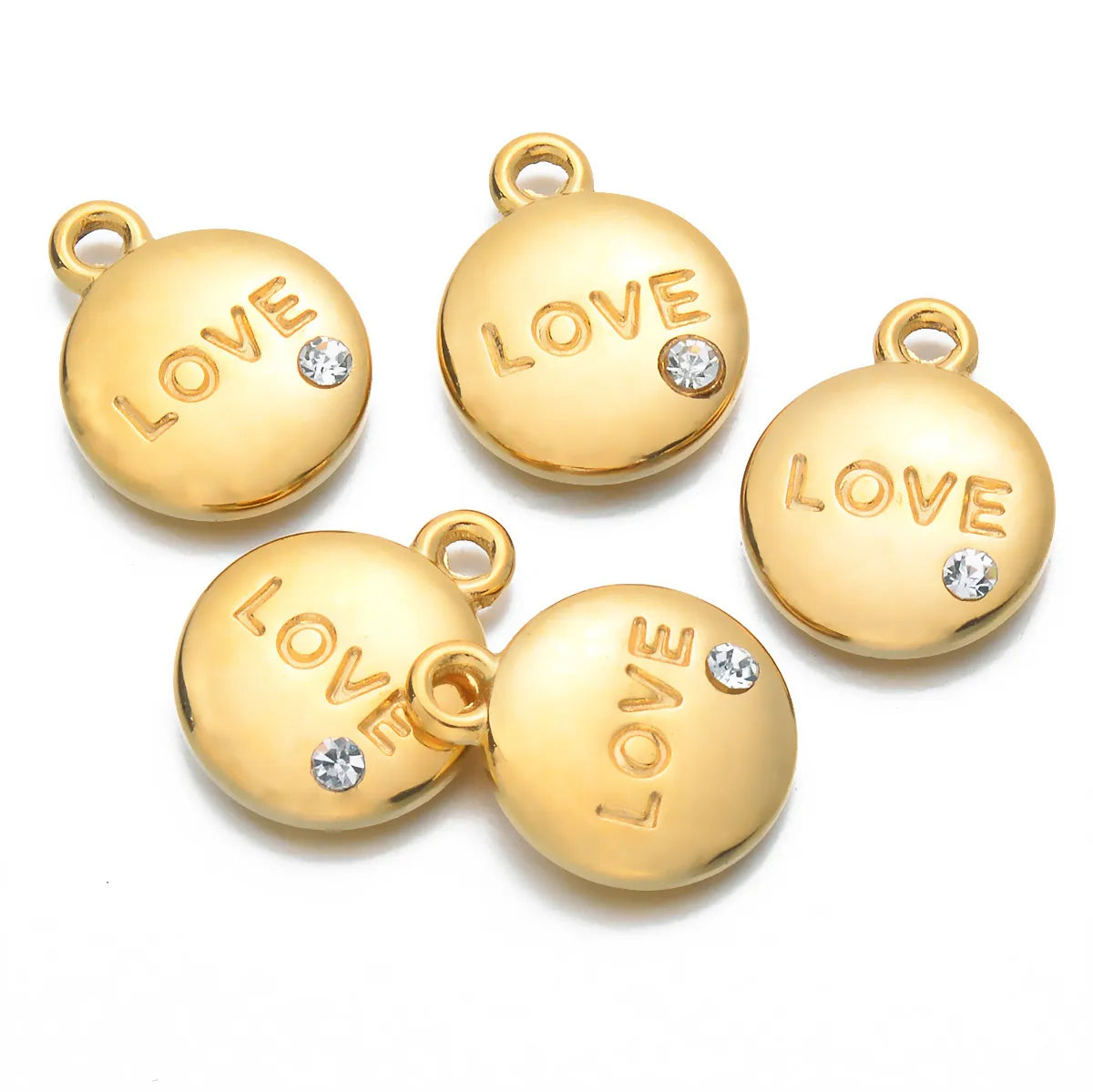 5 Pcs/Package Simple Style Love Round Stainless Steel Plating Inlay Pendant Jewelry Accessories