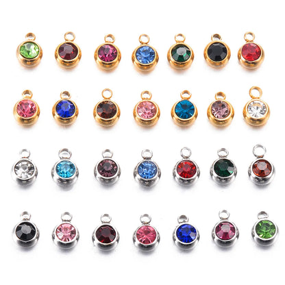 5 PCS/Package Stainless Steel Birthstone Plating Inlay Pendant