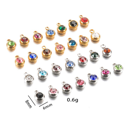 5 PCS/Package Stainless Steel Birthstone Plating Inlay Pendant