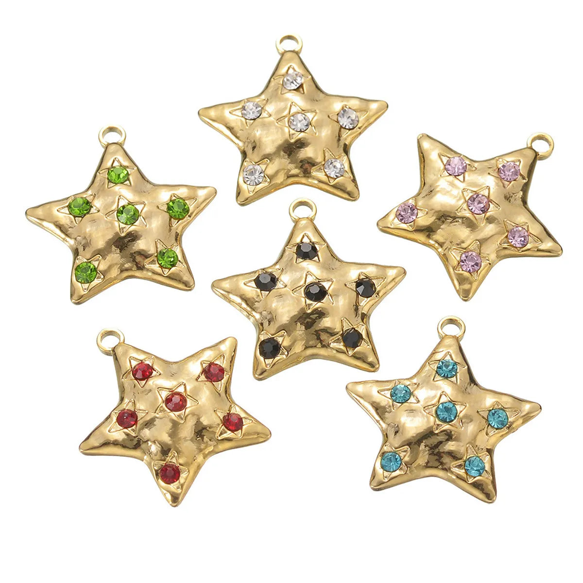 5 Pcs/Package Simple Style Star Stainless Steel Plating Inlay Pendant Jewelry Accessories