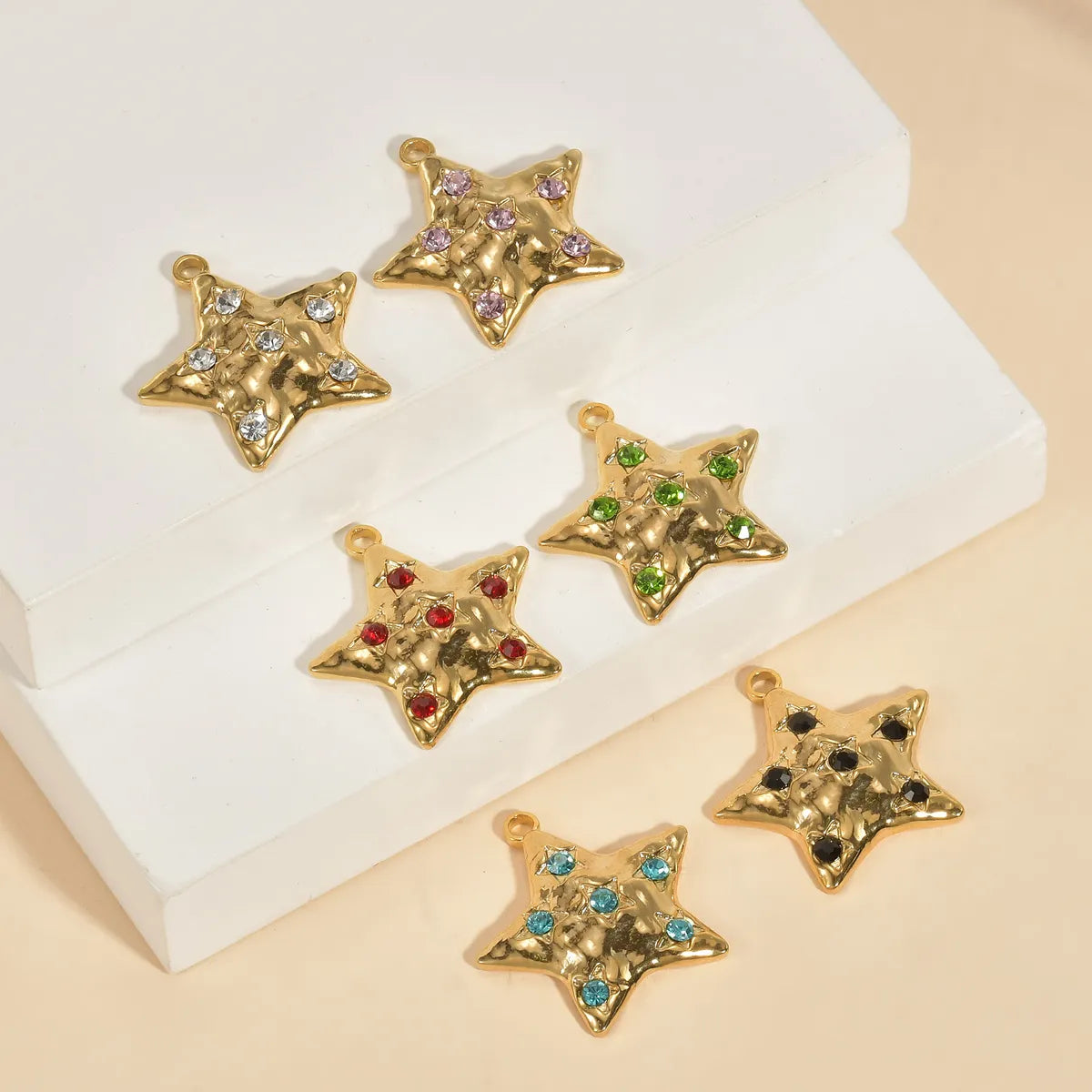 5 Pcs/Package Simple Style Star Stainless Steel Plating Inlay Pendant Jewelry Accessories