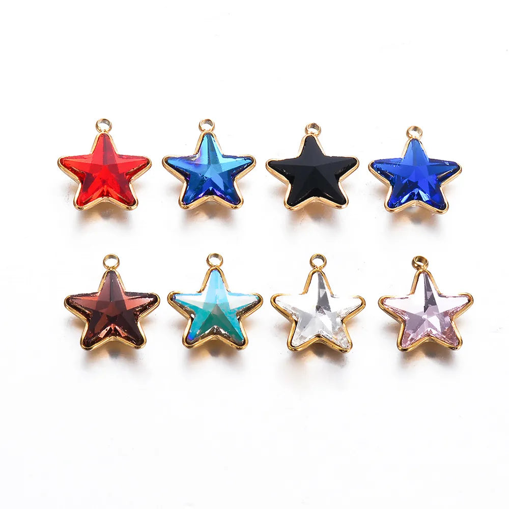 5 Pcs/Package Simple Style Star Stainless Steel Plating Inlay Pendant Jewelry Accessories