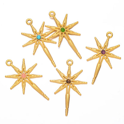 5 Pcs/Package Simple Style Star Stainless Steel Plating Inlay Pendant Jewelry Accessories