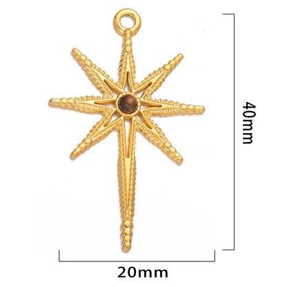 5 Pcs/Package Simple Style Star Stainless Steel Plating Inlay Pendant Jewelry Accessories