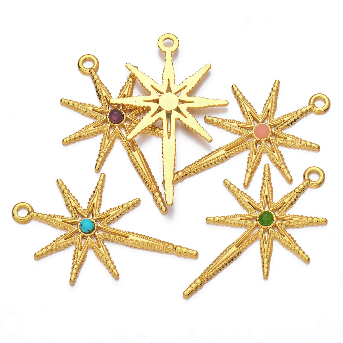 5 Pcs/Package Simple Style Star Stainless Steel Plating Inlay Pendant Jewelry Accessories