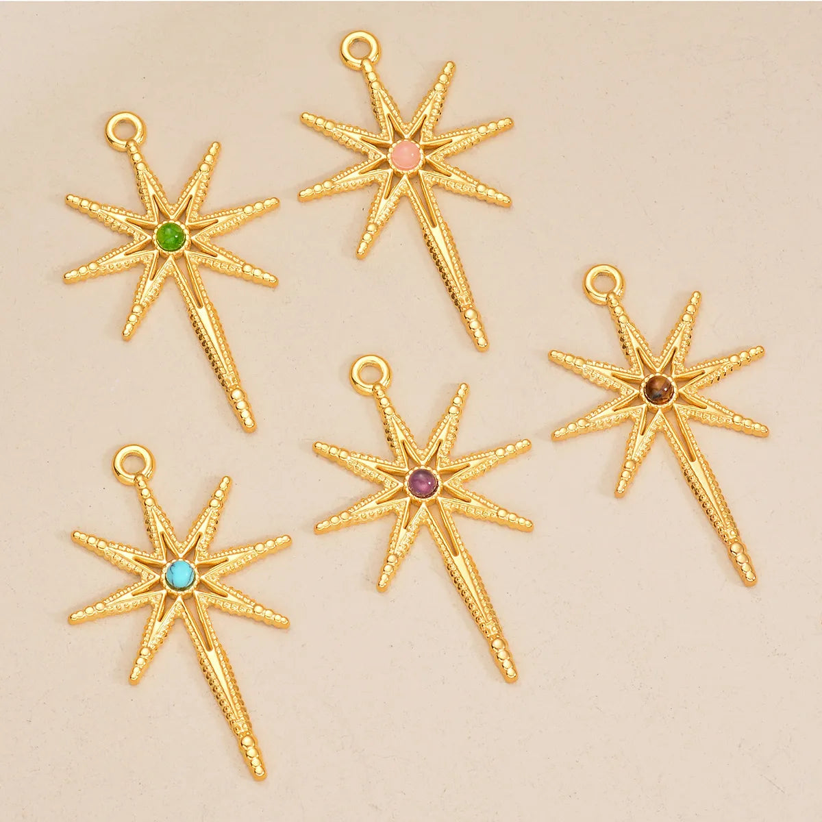 5 Pcs/Package Simple Style Star Stainless Steel Plating Inlay Pendant Jewelry Accessories