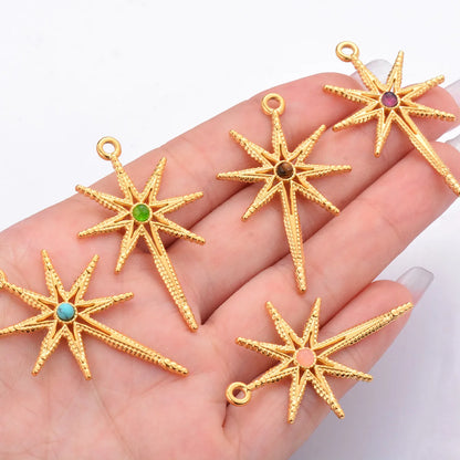 5 Pcs/Package Simple Style Star Stainless Steel Plating Inlay Pendant Jewelry Accessories