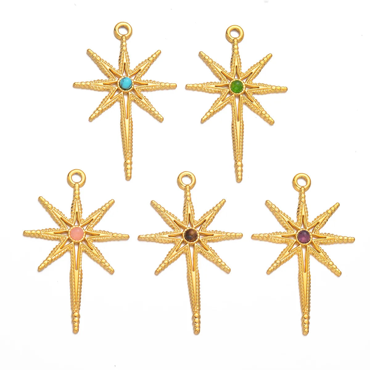 5 Pcs/Package Simple Style Star Stainless Steel Plating Inlay Pendant Jewelry Accessories