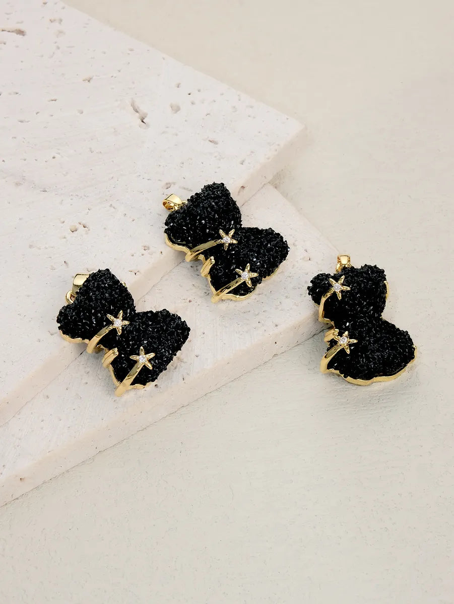 5 PCS/Package Synthetic Resin Copper Zircon 18K Gold Plated Bear Pendant