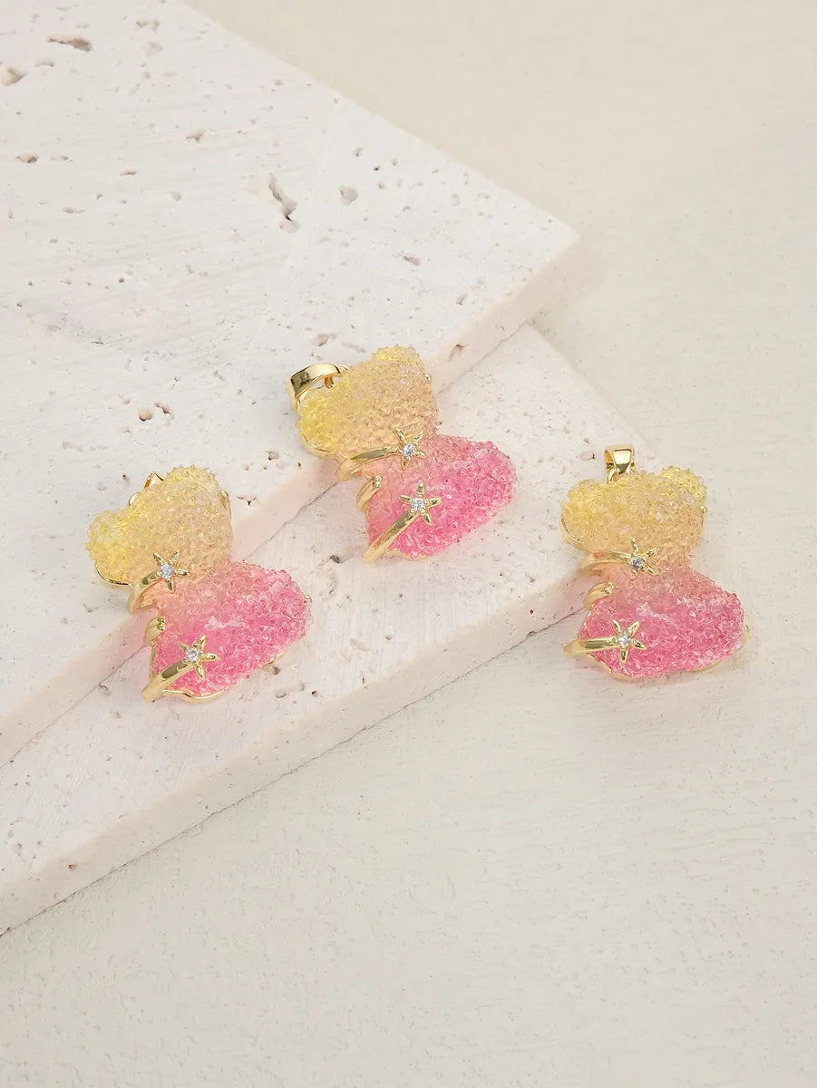 5 PCS/Package Synthetic Resin Copper Zircon 18K Gold Plated Bear Pendant