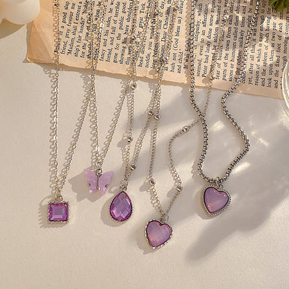 5 Piece Set Casual Water Droplets Heart Shape Butterfly Alloy Plating Inlay Artificial Gemstones Artificial Rhinestones Artificial Pearls Gold Plated Silver Plated Women's Pendant Necklace