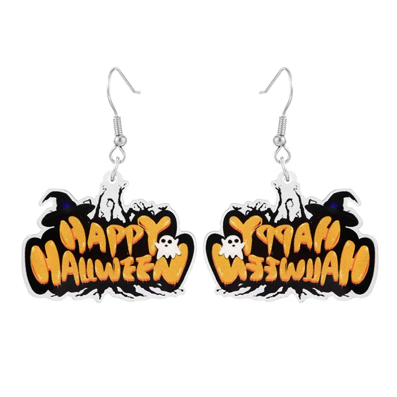 5 Pieces Set Funny Simple Style Pumpkin Witch Hat Bat Arylic Iron Drop Earrings