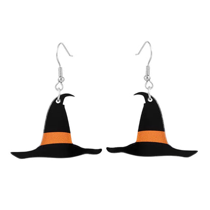 5 Pieces Set Funny Simple Style Pumpkin Witch Hat Bat Arylic Iron Drop Earrings