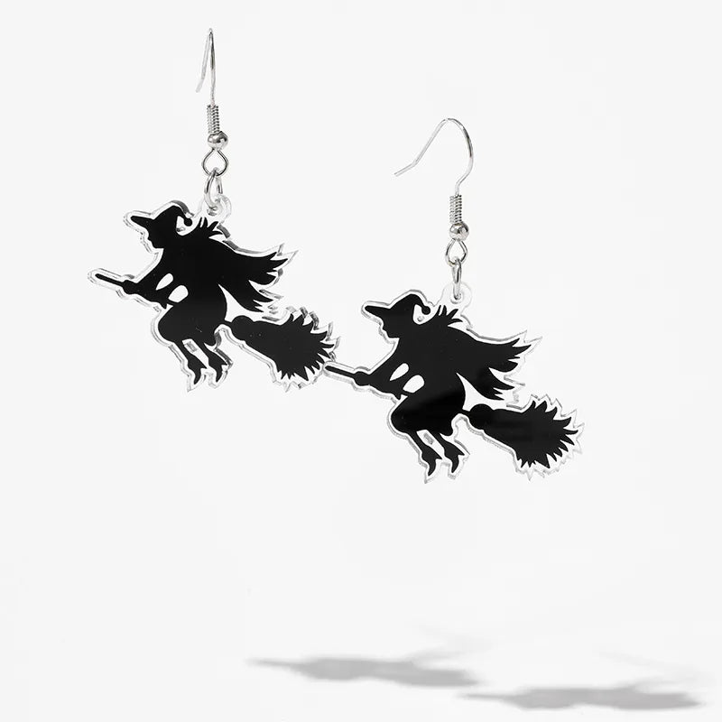 5 Pieces Set Funny Simple Style Pumpkin Witch Hat Bat Arylic Iron Drop Earrings