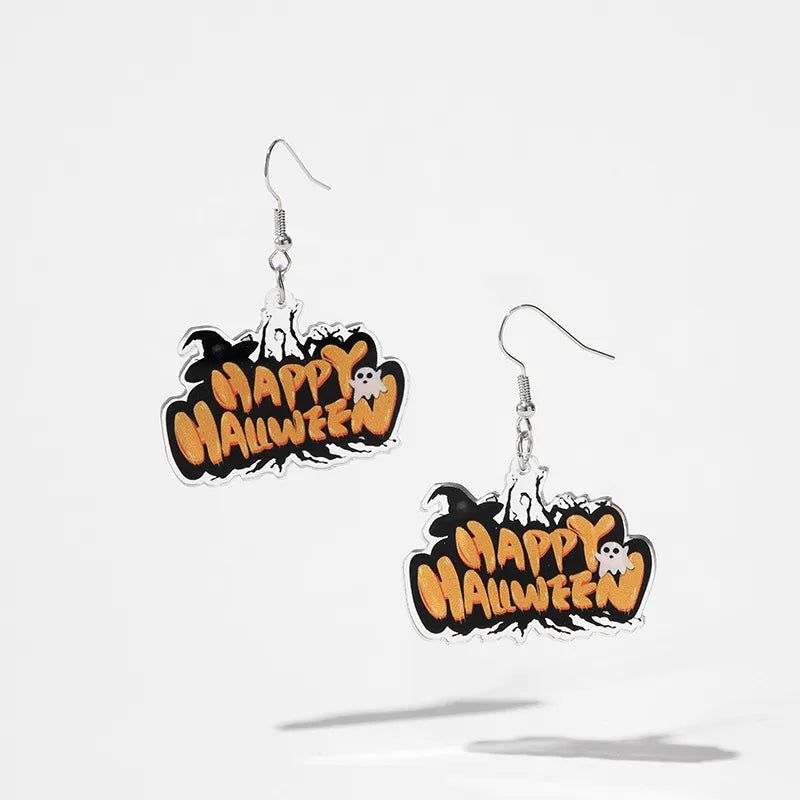 5 Pieces Set Funny Simple Style Pumpkin Witch Hat Bat Arylic Iron Drop Earrings