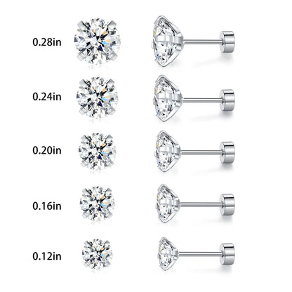 5 Pieces Set Simple Style Geometric Inlay Copper Zircon 18K Gold Plated Ear Studs