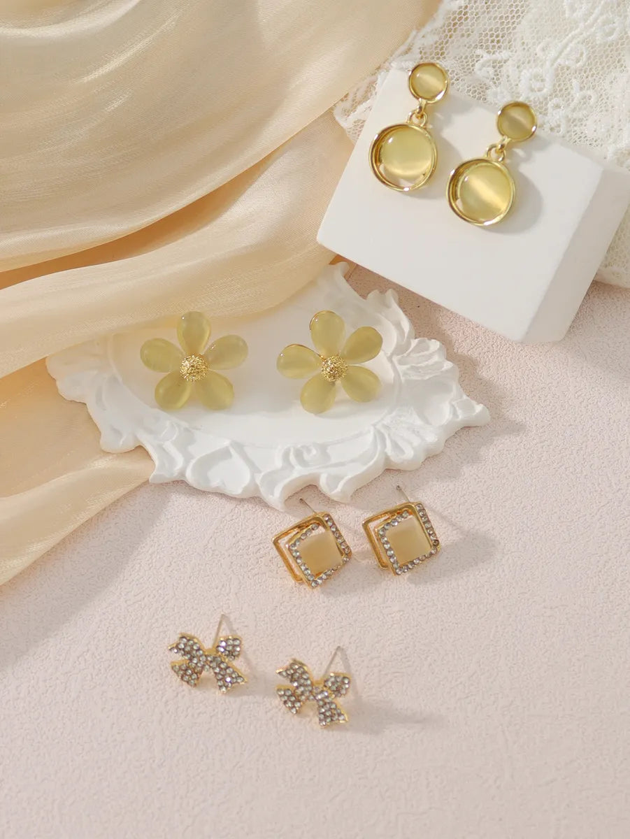 5 Pieces Set Sweet Flower Bow Knot Plating Inlay Alloy Artificial Gemstones Artificial Pearls Resin 14k Gold Plated 18k Gold Plated Drop Earrings Ear Studs