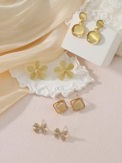 5 Pieces Set Sweet Flower Bow Knot Plating Inlay Alloy Artificial Gemstones Artificial Pearls Resin 14k Gold Plated 18k Gold Plated Drop Earrings Ear Studs