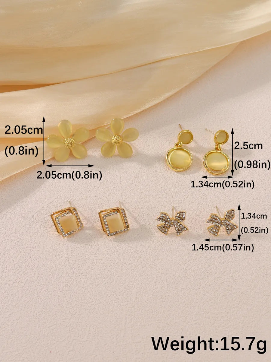 5 Pieces Set Sweet Flower Bow Knot Plating Inlay Alloy Artificial Gemstones Artificial Pearls Resin 14k Gold Plated 18k Gold Plated Drop Earrings Ear Studs