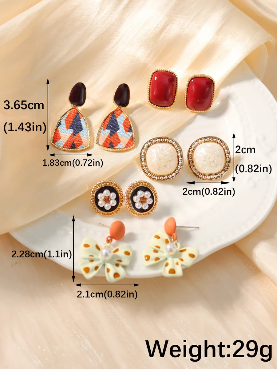 5 Pieces Set Sweet Flower Bow Knot Plating Inlay Alloy Artificial Gemstones Artificial Pearls Resin 14k Gold Plated 18k Gold Plated Drop Earrings Ear Studs