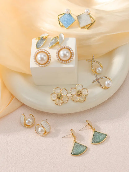 5 Pieces Set Sweet Flower Bow Knot Plating Inlay Alloy Artificial Gemstones Artificial Pearls Resin 14k Gold Plated 18k Gold Plated Drop Earrings Ear Studs