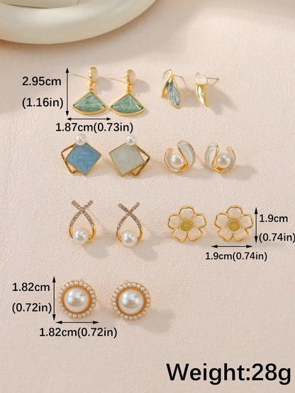 5 Pieces Set Sweet Flower Bow Knot Plating Inlay Alloy Artificial Gemstones Artificial Pearls Resin 14k Gold Plated 18k Gold Plated Drop Earrings Ear Studs