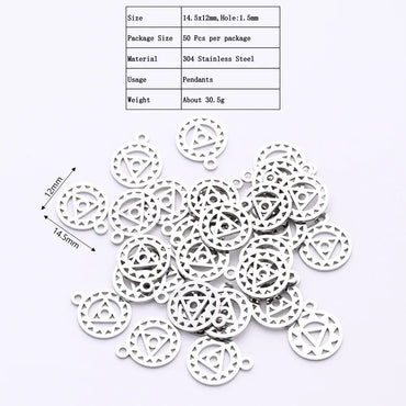 50 PCS/Package 12*14.5mm Hole 1~1.9mm 304 Stainless Steel Gold Plated Triangle Round Sun Polished Pendant