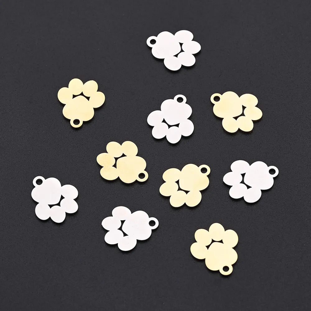 50 PCS/Package 12 * 14mm Hole 1~1.9mm 304 Stainless Steel Gold Plated Paw Print Polished Pendant