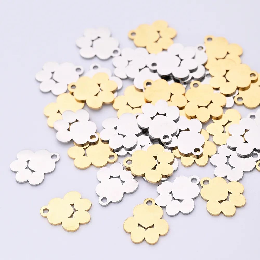 50 PCS/Package 12 * 14mm Hole 1~1.9mm 304 Stainless Steel Gold Plated Paw Print Polished Pendant