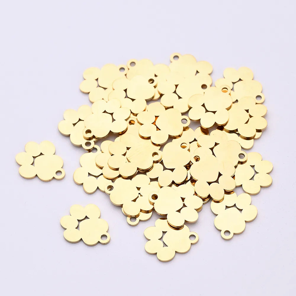 50 PCS/Package 12 * 14mm Hole 1~1.9mm 304 Stainless Steel Gold Plated Paw Print Polished Pendant