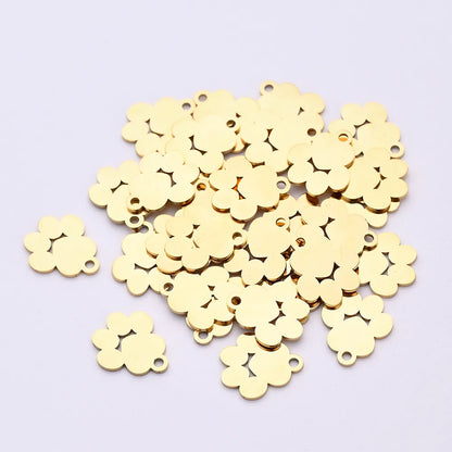 50 PCS/Package 12 * 14mm Hole 1~1.9mm 304 Stainless Steel Gold Plated Paw Print Polished Pendant