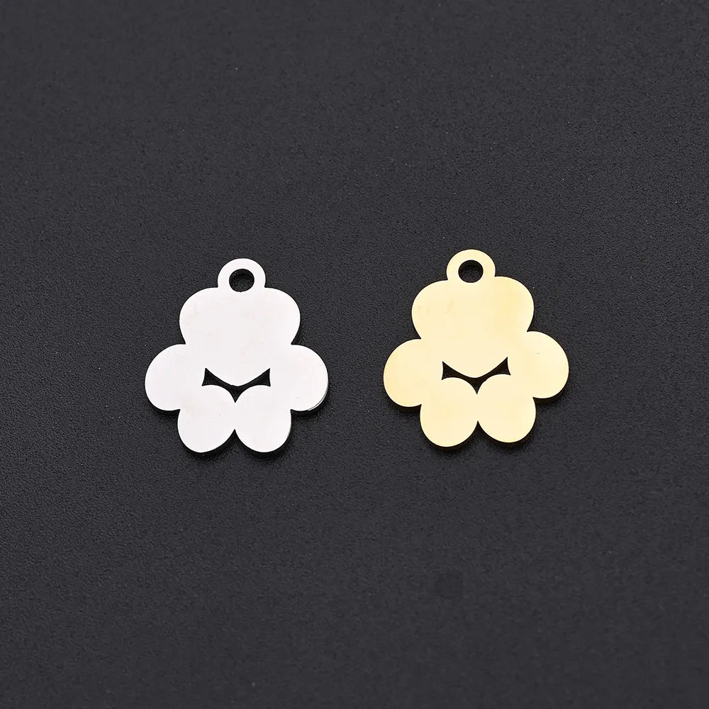 50 PCS/Package 12 * 14mm Hole 1~1.9mm 304 Stainless Steel Gold Plated Paw Print Polished Pendant