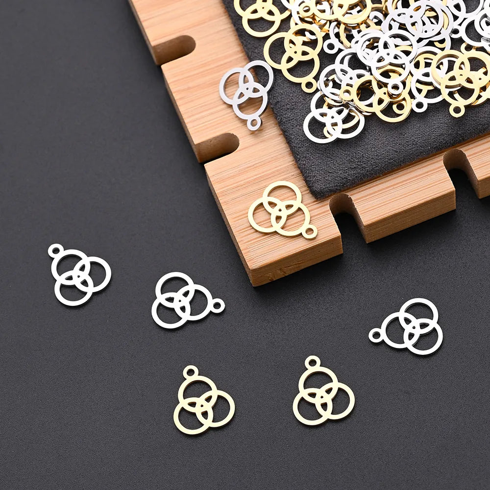 50 PCS/Package 12.5*15mm Hole 1~1.9mm 304 Stainless Steel Gold Plated Circle Polished Pendant