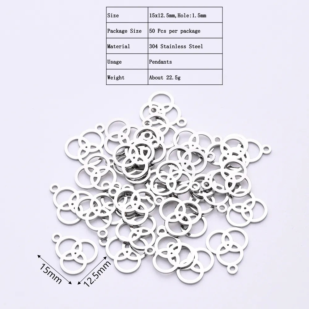 50 PCS/Package 12.5*15mm Hole 1~1.9mm 304 Stainless Steel Gold Plated Circle Polished Pendant