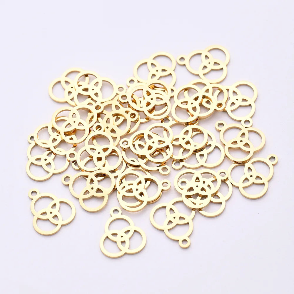 50 PCS/Package 12.5*15mm Hole 1~1.9mm 304 Stainless Steel Gold Plated Circle Polished Pendant