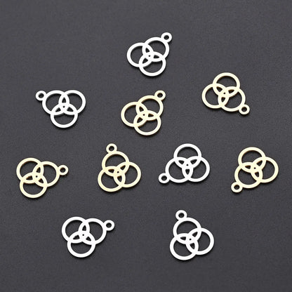 50 PCS/Package 12.5*15mm Hole 1~1.9mm 304 Stainless Steel Gold Plated Circle Polished Pendant