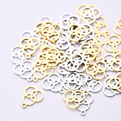 50 PCS/Package 12.5*15mm Hole 1~1.9mm 304 Stainless Steel Gold Plated Circle Polished Pendant