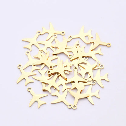 50 PCS/Package 14*16MM Hole 1~1.9mm 304 Stainless Steel Gold Plated Airplane Polished Pendant