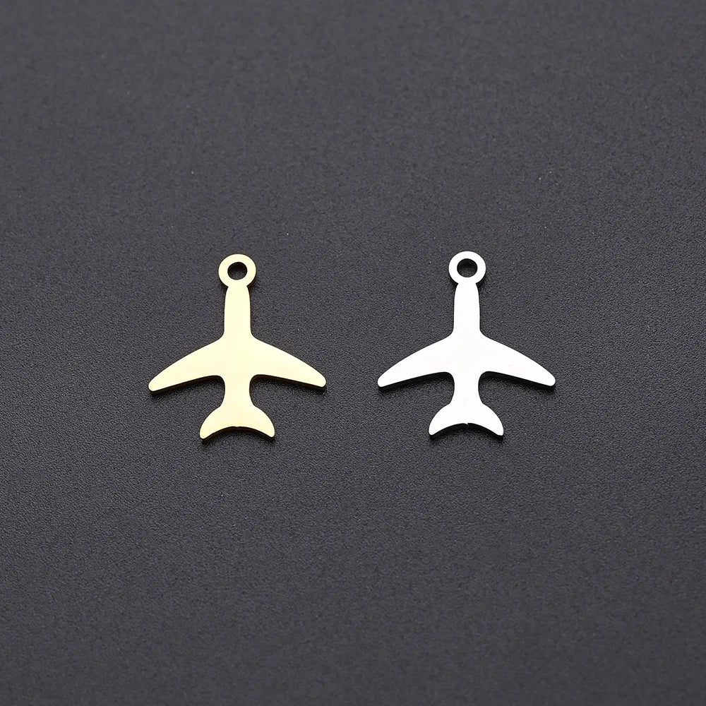 50 PCS/Package 14*16MM Hole 1~1.9mm 304 Stainless Steel Gold Plated Airplane Polished Pendant