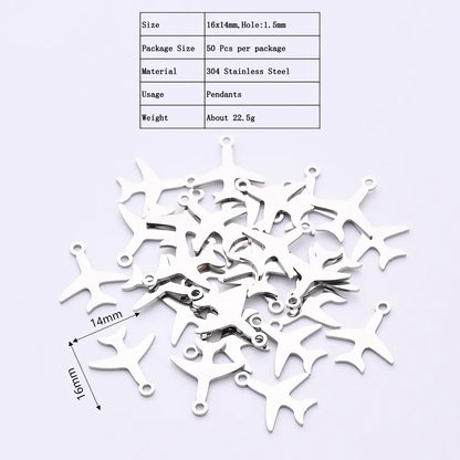 50 PCS/Package 14*16MM Hole 1~1.9mm 304 Stainless Steel Gold Plated Airplane Polished Pendant