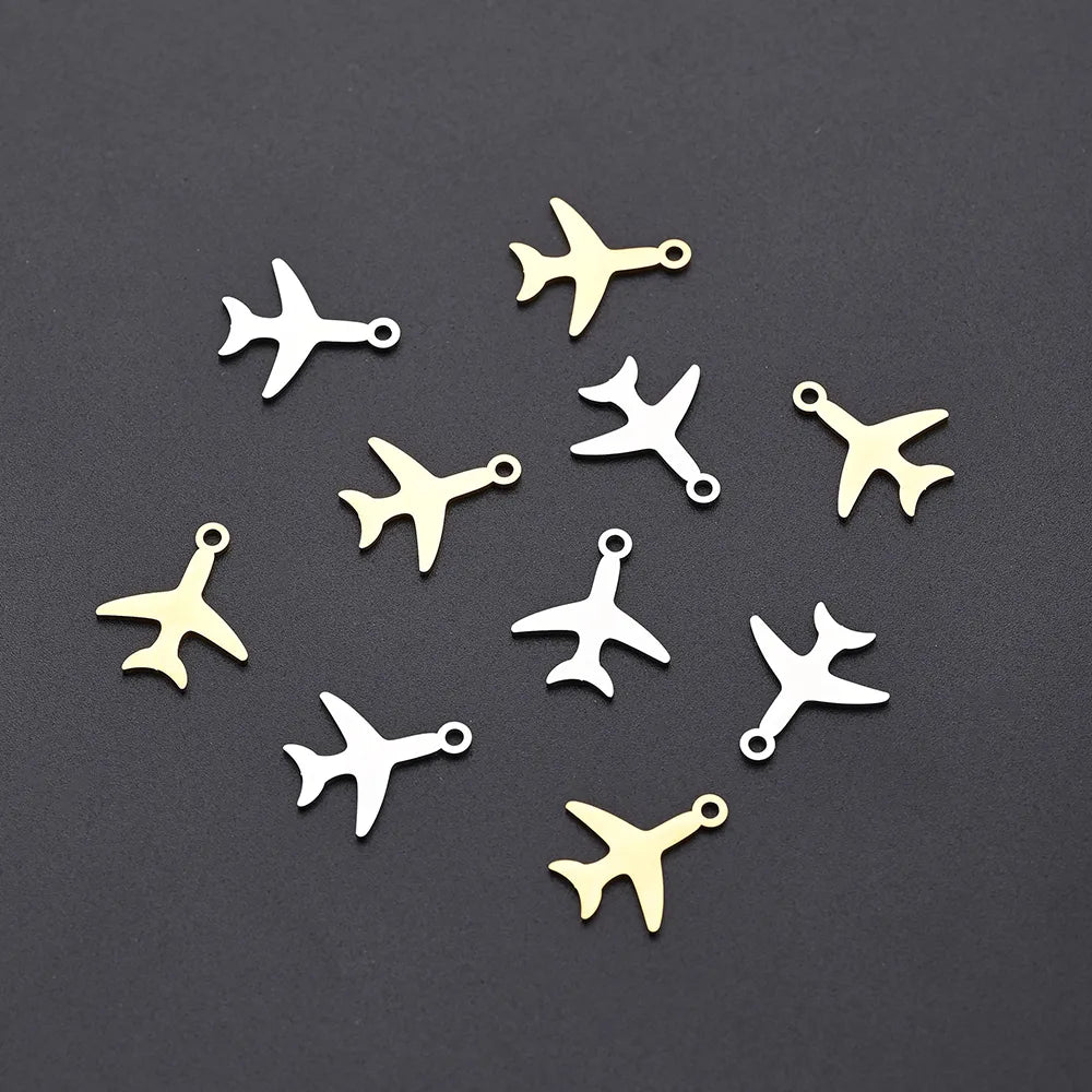 50 PCS/Package 14*16MM Hole 1~1.9mm 304 Stainless Steel Gold Plated Airplane Polished Pendant