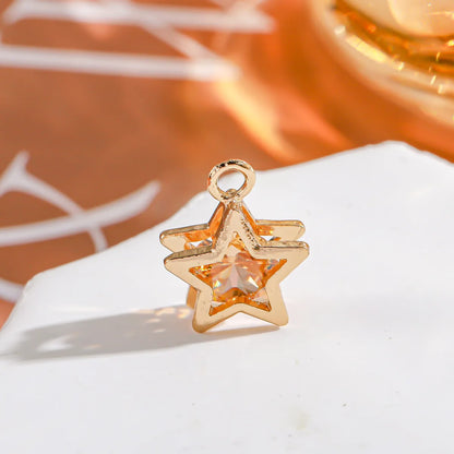 50 PCS/Package 15 * 19mm Metal Zircon 14K Gold Plated Star Flower Polished Pendant