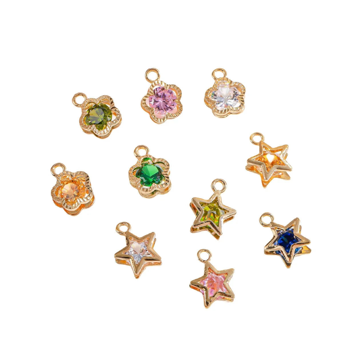 50 PCS/Package 15 * 19mm Metal Zircon 14K Gold Plated Star Flower Polished Pendant