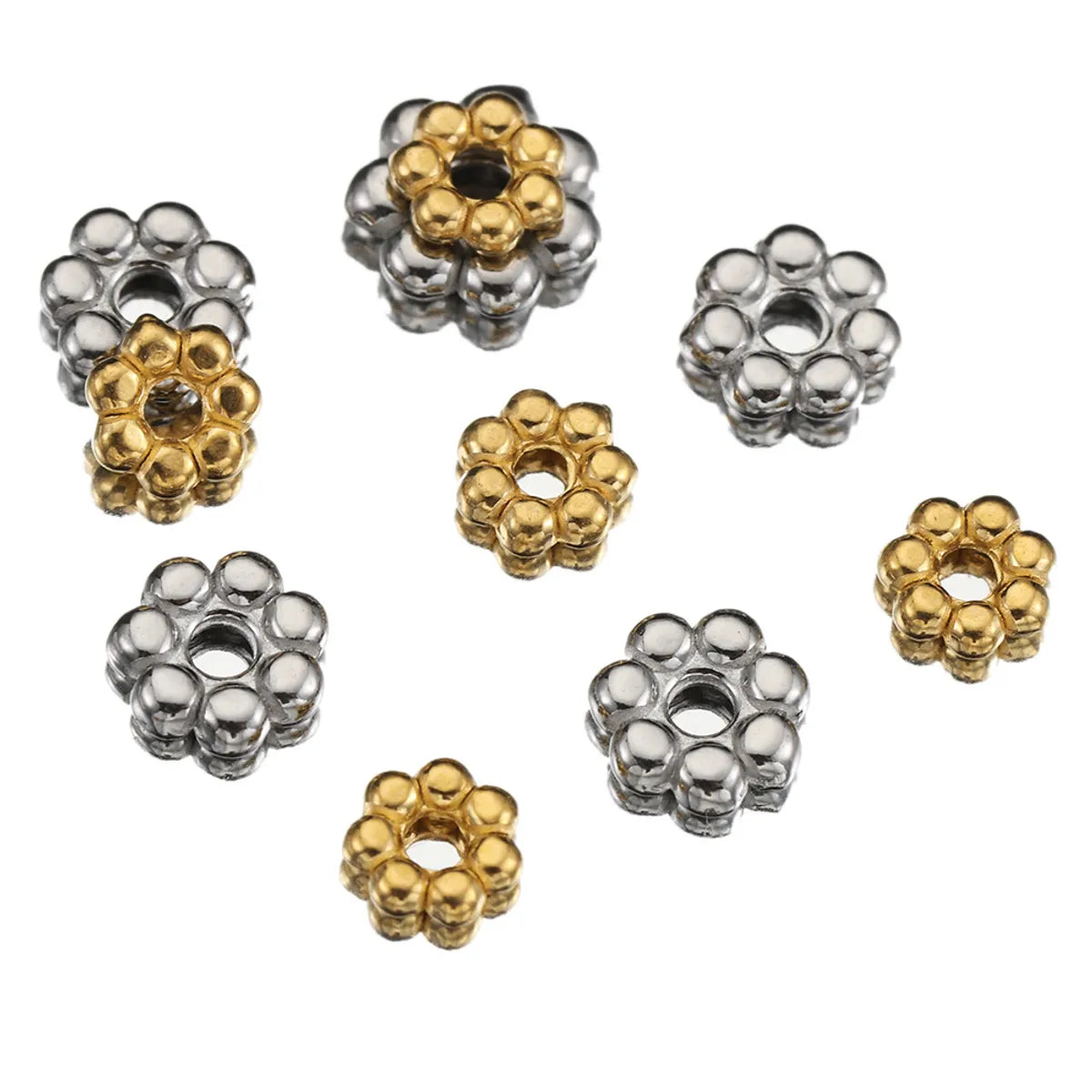 50 PCS/Package Diameter 4mm Diameter 5mm Diameter 6 Mm Hole 1~1.9mm Hole 2~2.9mm 304 Stainless Steel 18K Gold Plated Flower Polished Spacer Bars