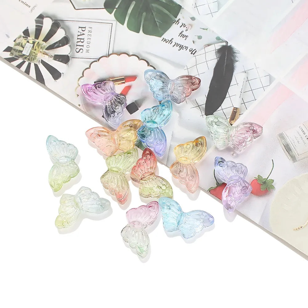 50 PCS/Package 8 * 15mm Hole 1~1.9mm Glass Butterfly Beads